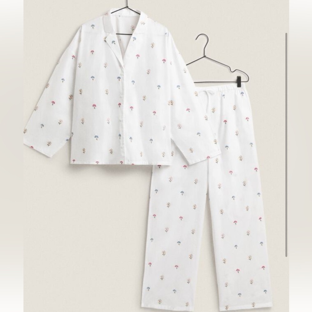 Embroidered Floral Cotton Pants